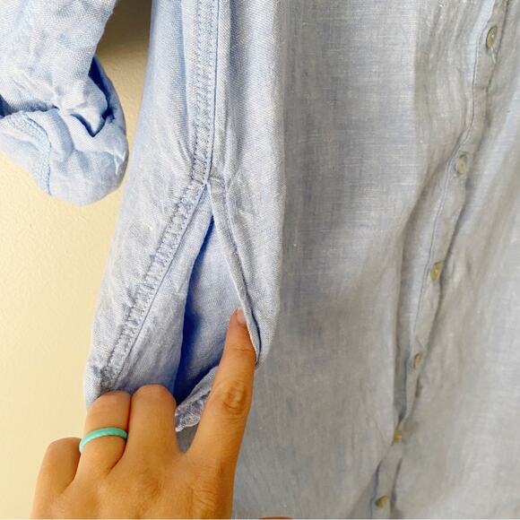 C&C California | 100% Linen Button Front Shirt Dress Summer Beachy Blue XS - Picture 4 of 8